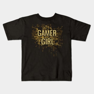 GAMER GIRL Yellow Gold cyber circuit Kids T-Shirt